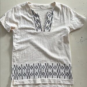 Cream and Black Patterned Short Sleeve Top